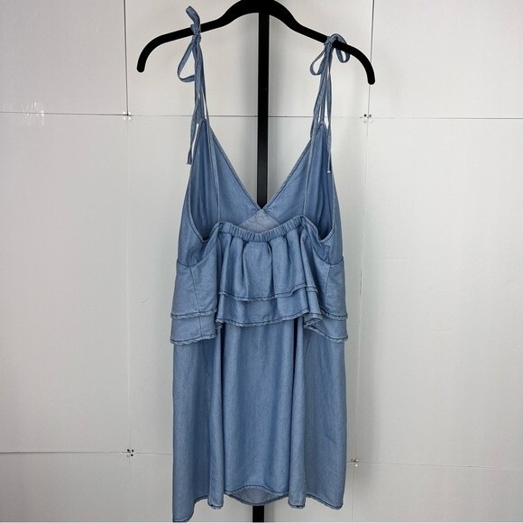 DO+BE Tunic Dress Womens M Blue Chambray Flowy Ruffle Open Back Summer Beach Top - Picture 3 of 10